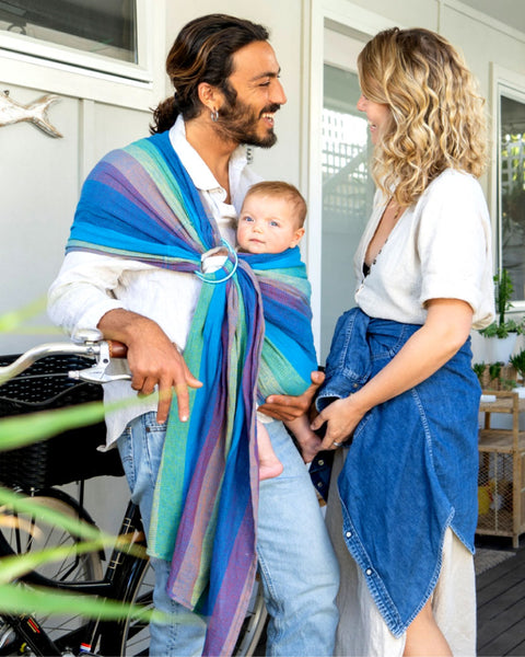 WINTER SALE 15% OFF! Mesh ring sling 100% organic - bondi blues & FREE Doll's wrap (valued at $19.95)