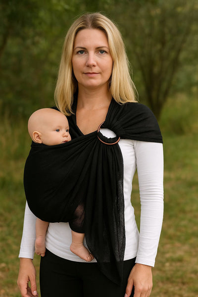WINTER SALE 15% OFF! Mesh ring sling 100% organic - black & FREE Doll's wrap (valued at $19.95)